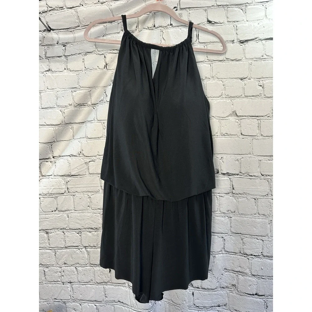 Aqua Green UPF 50 High Neck Swim Romper w/ Pockets One Piece Swimsuit 17 Black